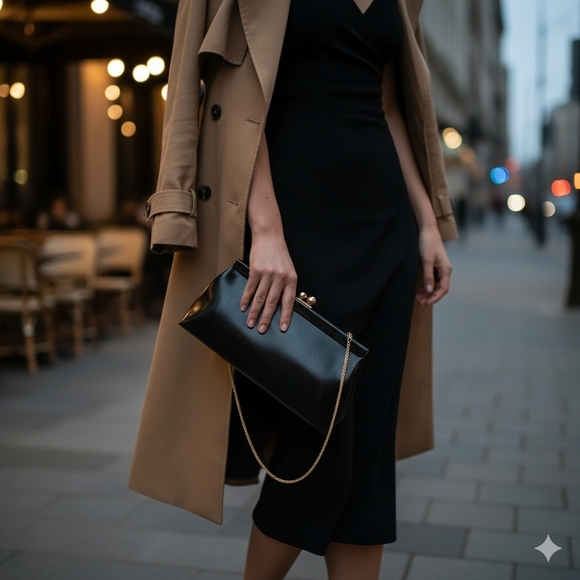 Urban Expression Elegant Women's Black Leather Kiss-lock Clasp Joplin Clutch Bag - Picture 4 of 6